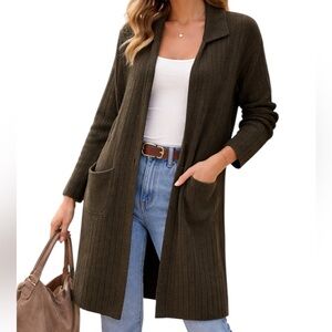Oak + Fort Long Ribbed Knit Cardigan/ Coat